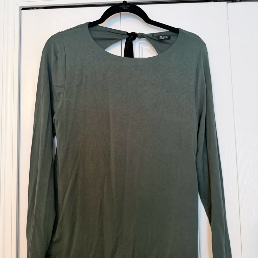 J. Crew Olive Green Long Sleeve Scoop Neck Top with Back Tie